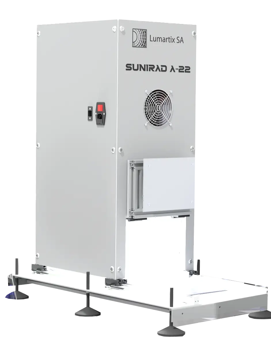 Benchtop solar simulation chamber for photovoltaic module testing