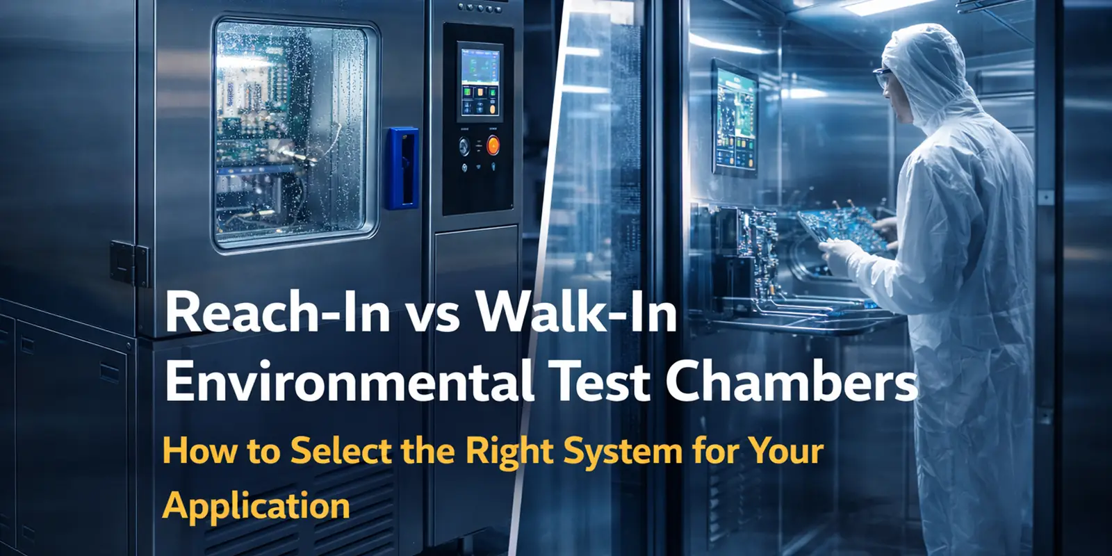 Reach-in and walk-in environmental test chambers used for temperature and humidity testing in laboratory applications