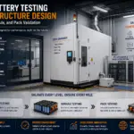 Battery testing laboratory with environmental test chamber and safety infrastructure for EV cell, module and battery pack validation to EUCAR hazard levels.