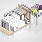 Drive-in climatic test chamber for EV and ICE vehicle development testing with rooftop refrigeration and air handling systems