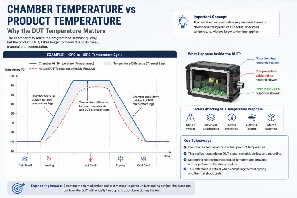 Chamber air temperature vs DUT temperature during thermal cycling